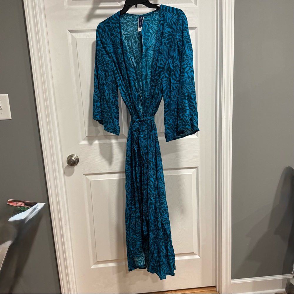 Swimsuits For All Blue Leaf Pattern Kimono